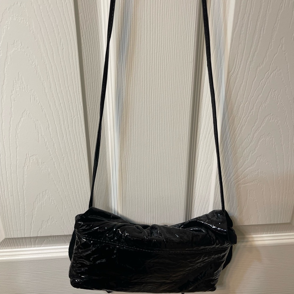 Susan Farber Collections Black Crossbody Bag with Glossy Finish